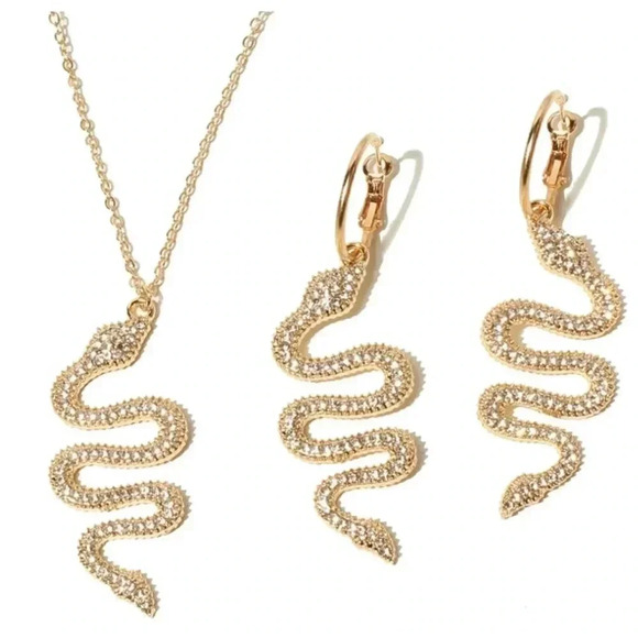 🆕Necklace & Earrings Fashion Set Righstones Snake Pendant🆕 - Picture 2 of 10